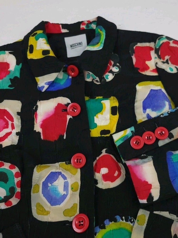 Moschino Cheap And Chic Jacket Black Multicolor Lined Italy Abstract Pattern