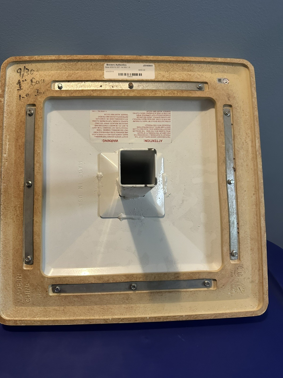 Milwaukee Brewers Game Used Base vs Detroit Tigers 1st Base: INN 1-9 9/30/18 MLB