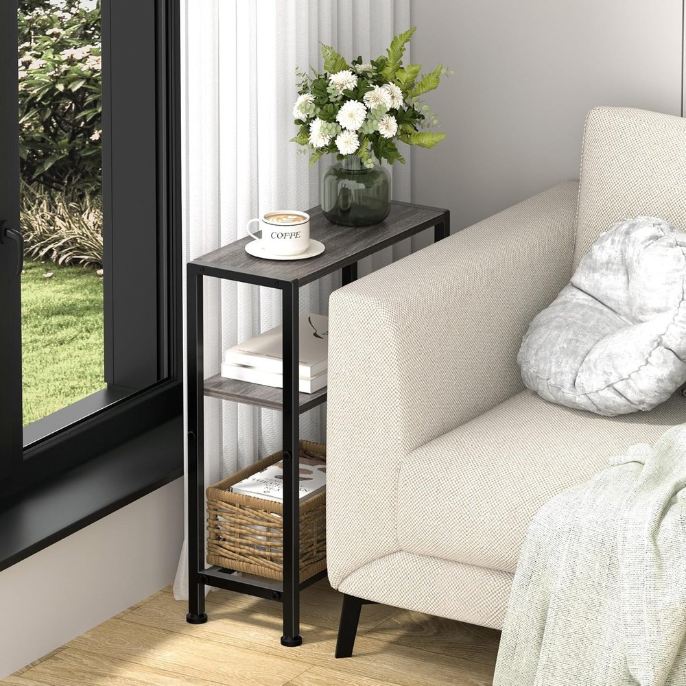 Narrow Side Table Small Space 2-Tier Small End Table W/ Shelf Holder Durable New