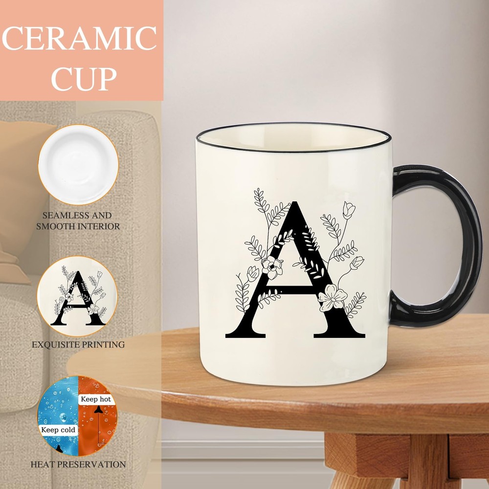 Monogram Ceramic Coffee Mugs, 11 oz Initial Drinking 11 Ounces, ceramic-cup-a