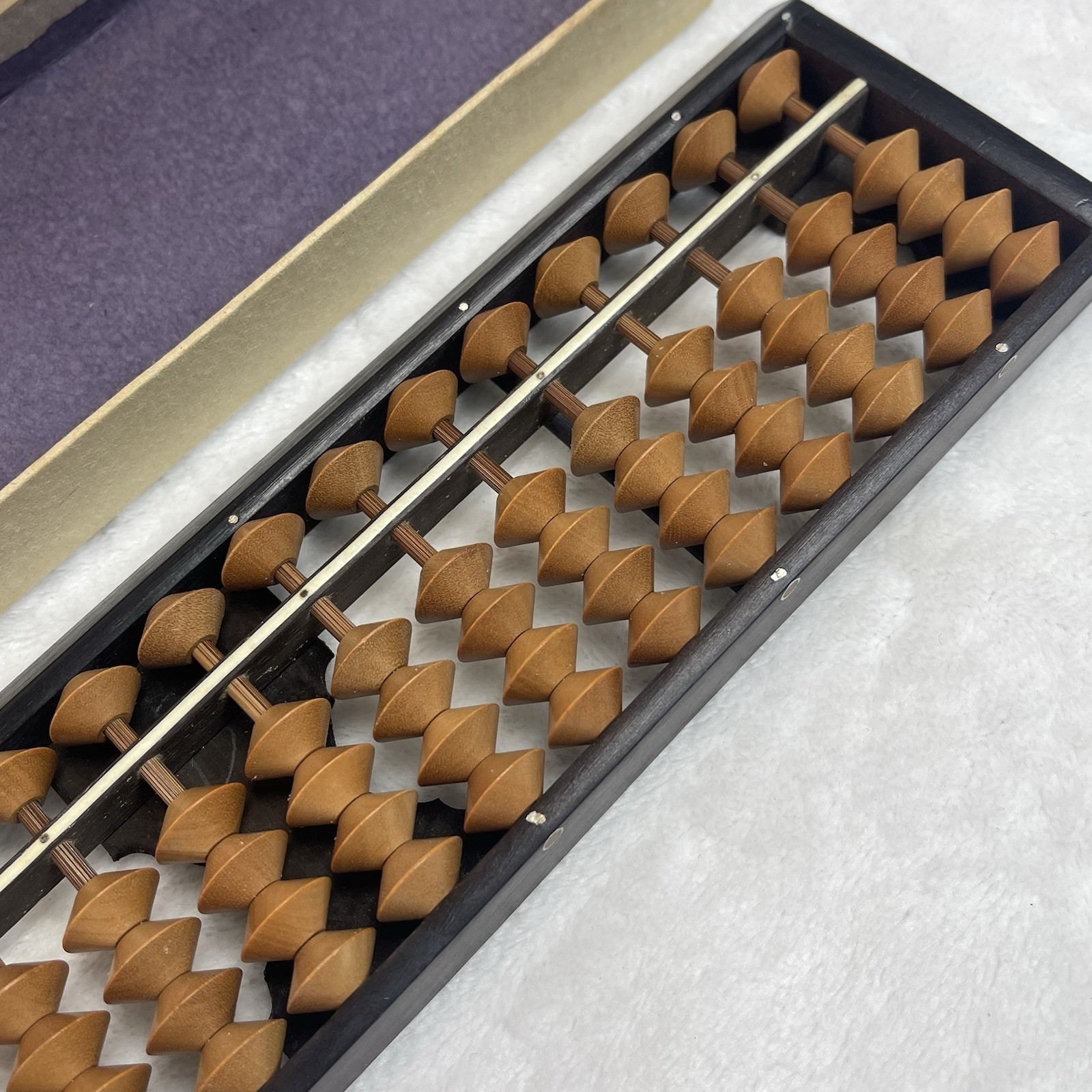 Vintage Soroban Abacus Calculator 27 Column Digit Orange Beads w Original Box