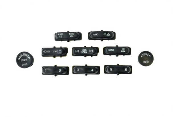AM-FM 6 CD Stereo Buttons Knobs Replacement Set Fits 2003-2007 GM Delphi Radio