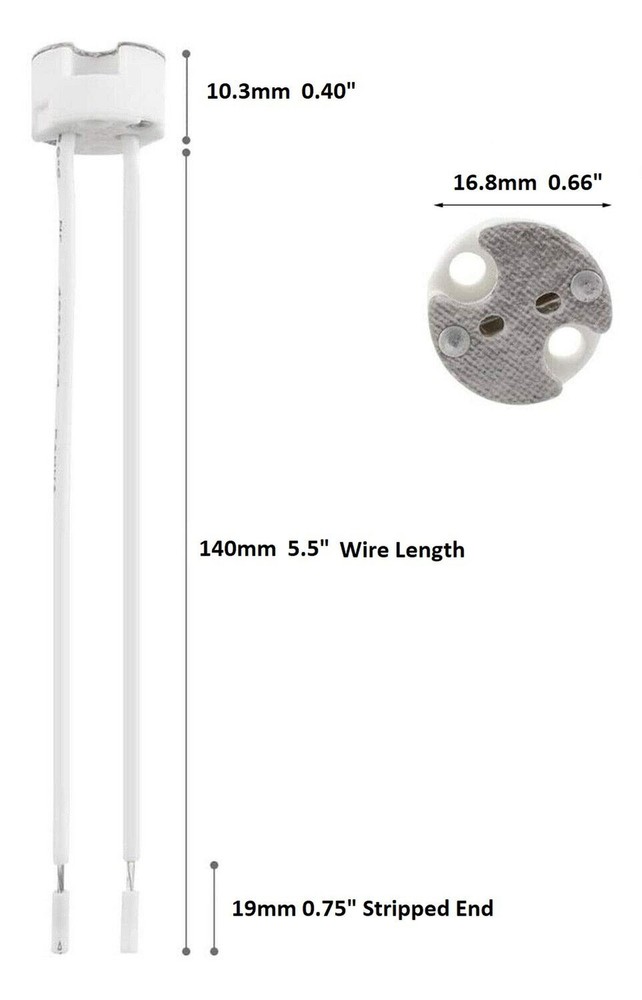 10 Pack Bioluz LED MR16 Socket, GU5.3 Socket, LED Halogen Lamp Ceramic Wire C...