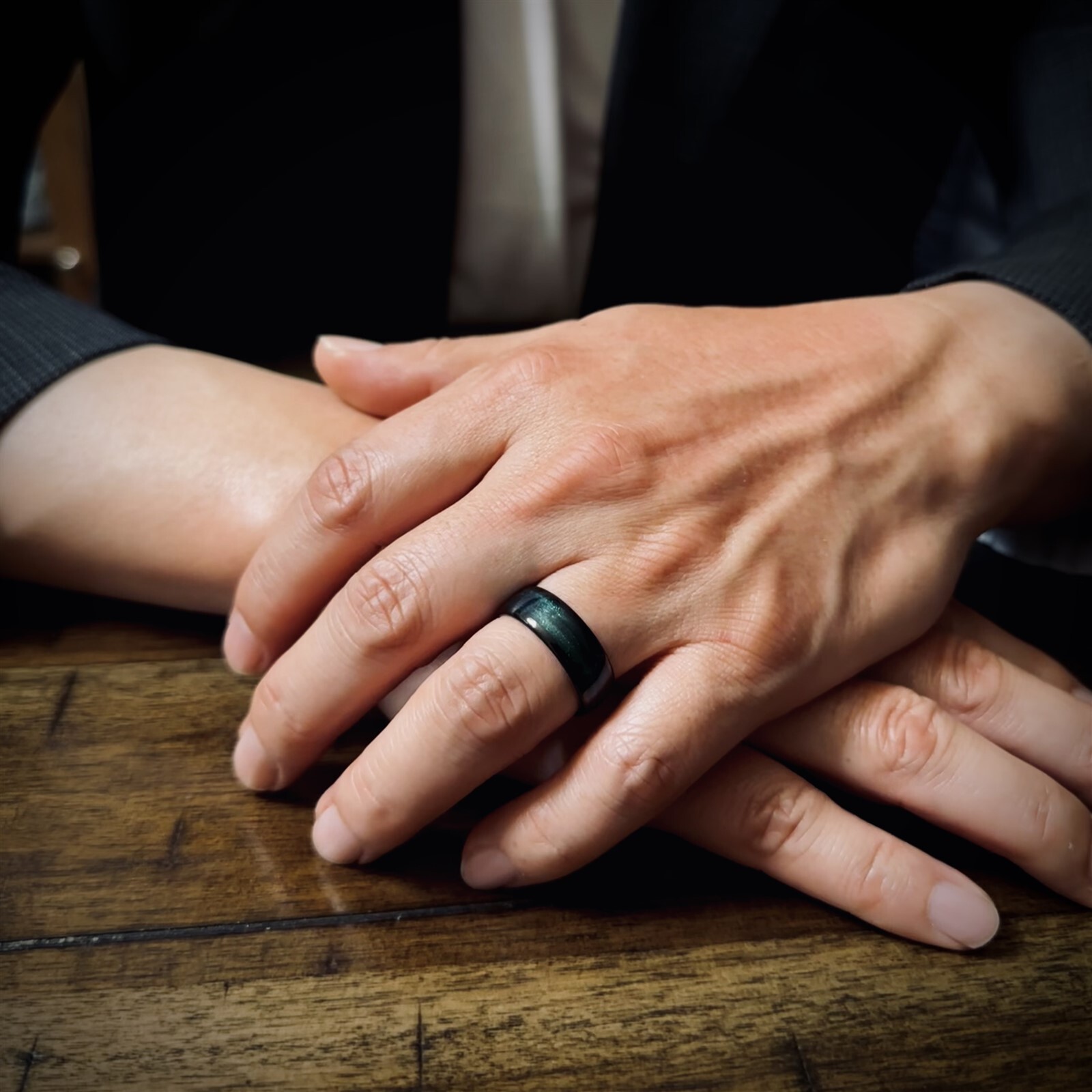 8mm Black Tungsten Carbide Emerald Green Flowing Sand Wedding Band Ring