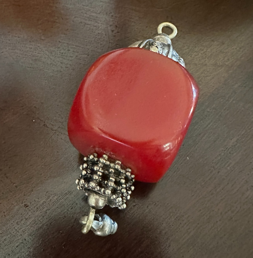 Large Cherry Red Bakelite Dice Shape Bead Pendant 44g