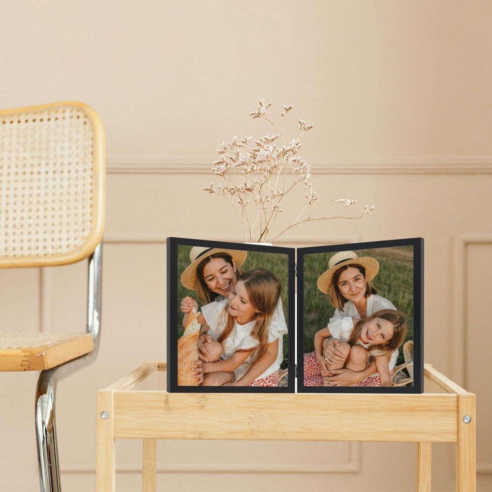Double 8x10 Picture Frame Hinged Folding Vertical Stand for Tabletop Display,...