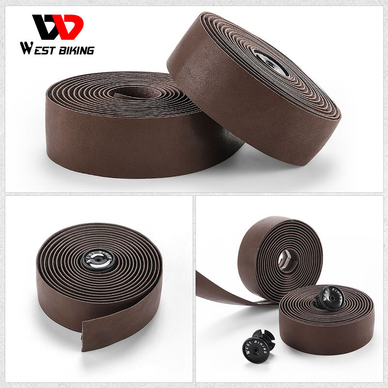 WEST BIKING Genuine Leather Bicycle Handlebar Tape Road Bike Retro Color Belt