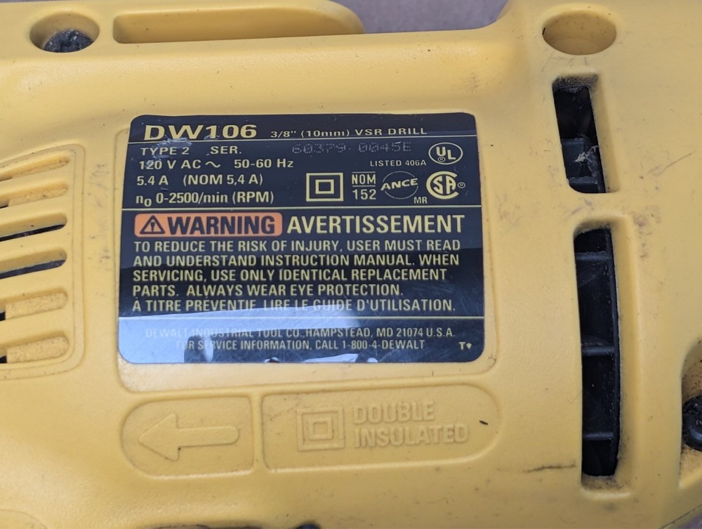 Dewalt DW106 Corded Electric 3/8" Variable Speed Drill