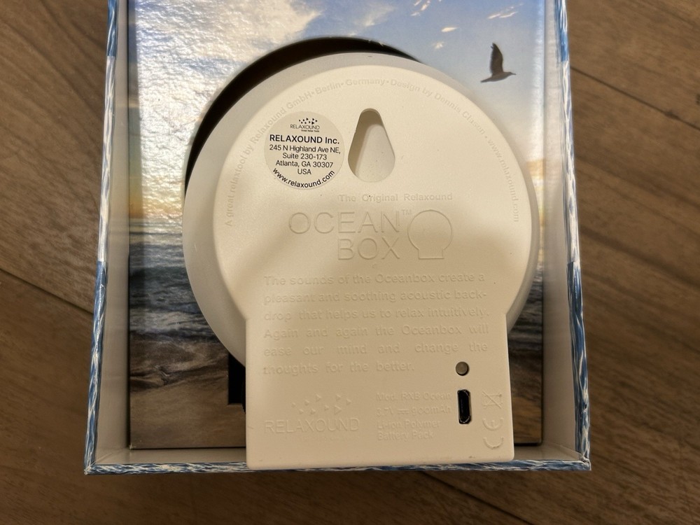 Relaxound Oceanbox Nature Ocean Sounds Box Motion Sensor, opened box.