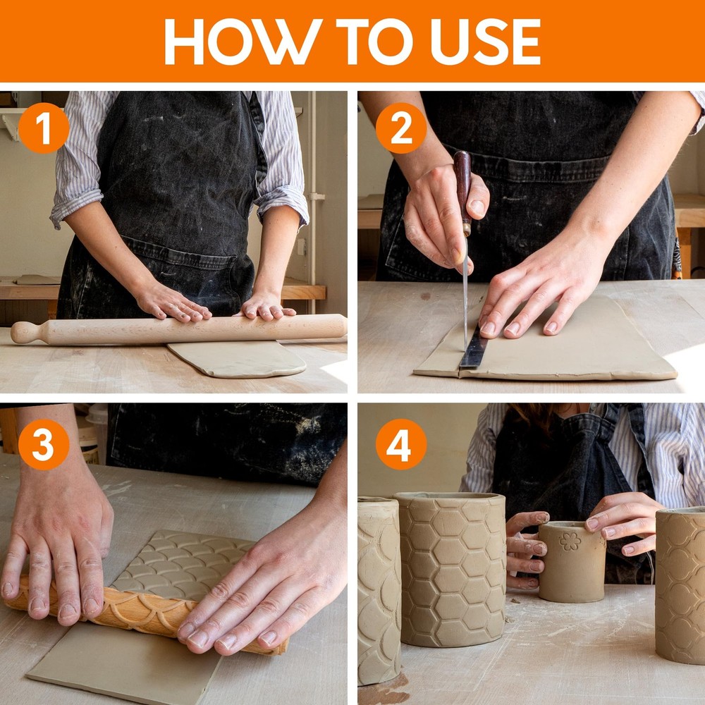 Byllstore Extra Large Clay Texture Rollers with Pottery Stamps | 3 Texture