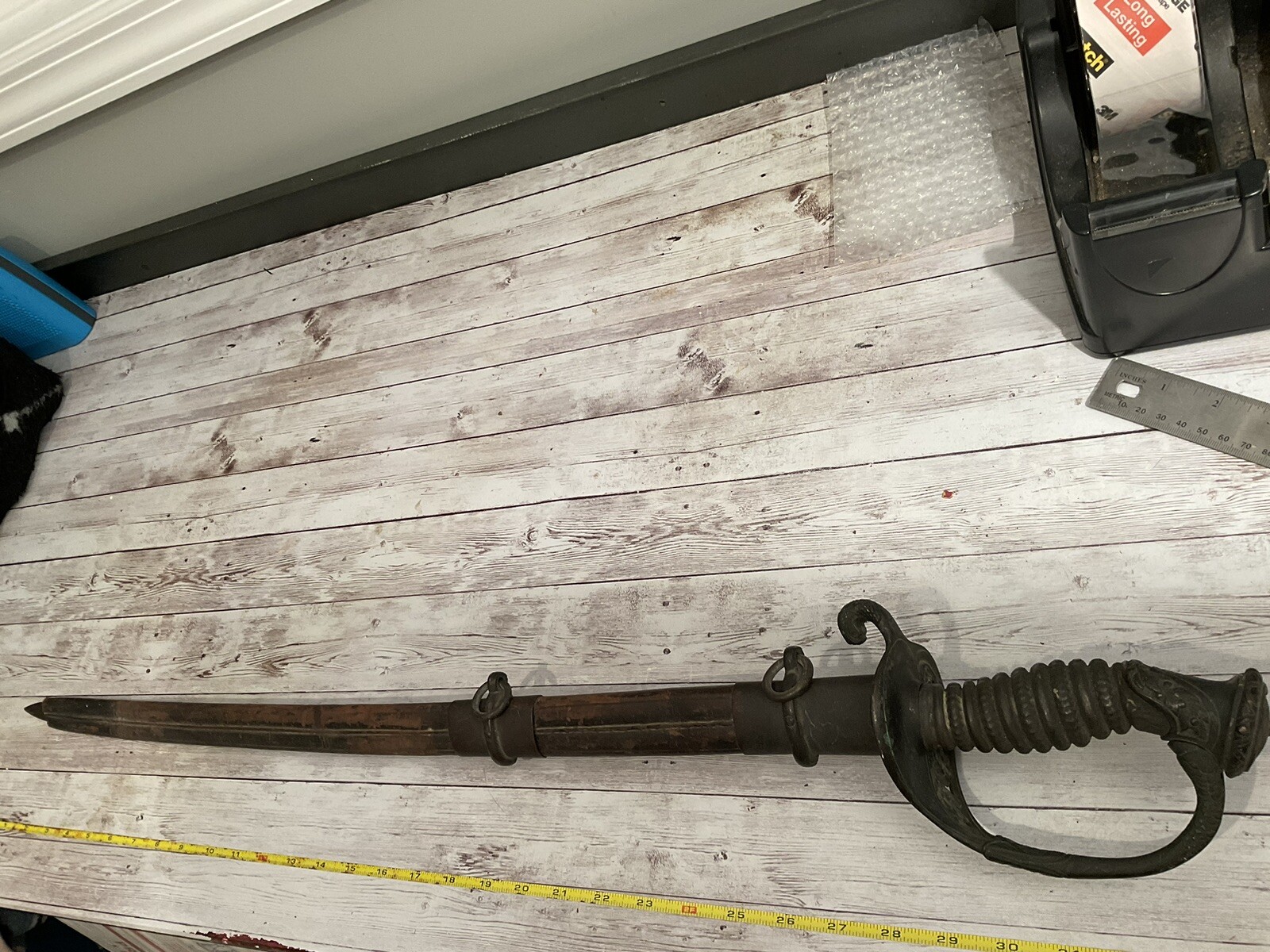 ORIGINAL CIVIL WAR BARN FIND CUSTOM USN OFFICER SWORD NAMED WITH METAL GRIP