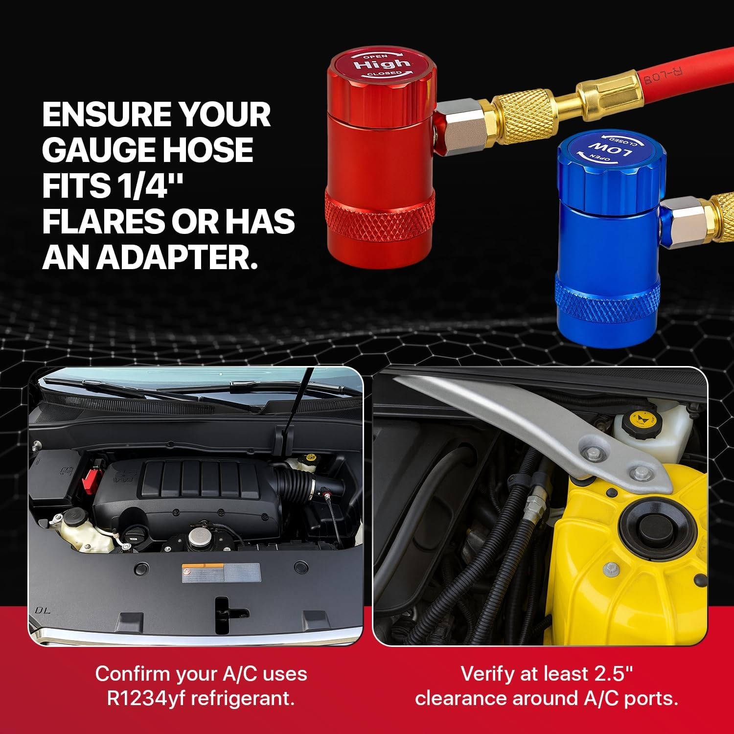 Car A/C R1234YF Quick Coupler Adapter Set with Self-Sealing & Puncture Can Tap