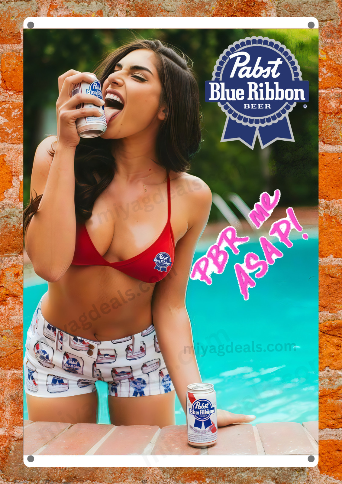 Rolling Rock Beer Sexy Girl Metal Sign Pin-Up Bar Pub Wall Decor Read Des