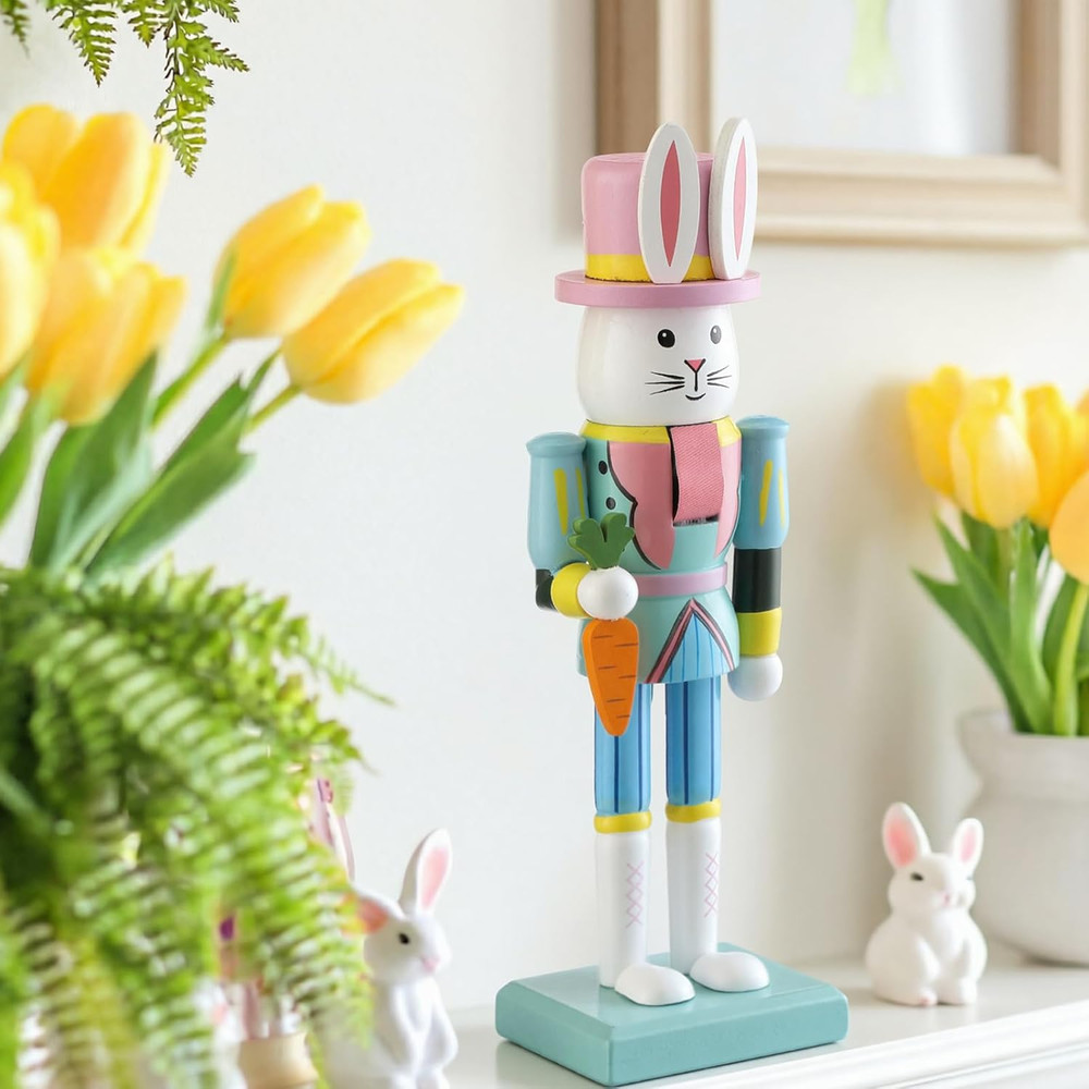 Easter Bunny Nutcracker 10 Inch Traditional Rabbit Wooden Nutcrackers Easter Dec
