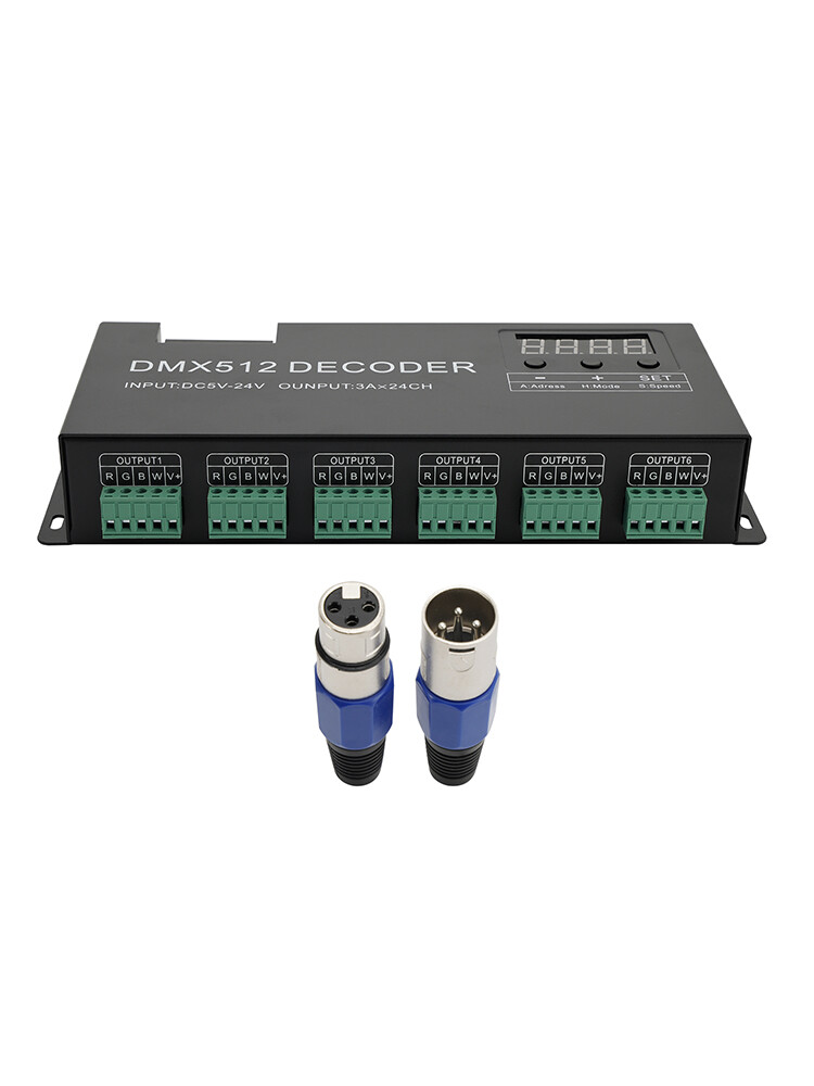 24 Channel DMX 512 Decoder RGBW PWM Dimmer Driver LED Strip Light Controller US