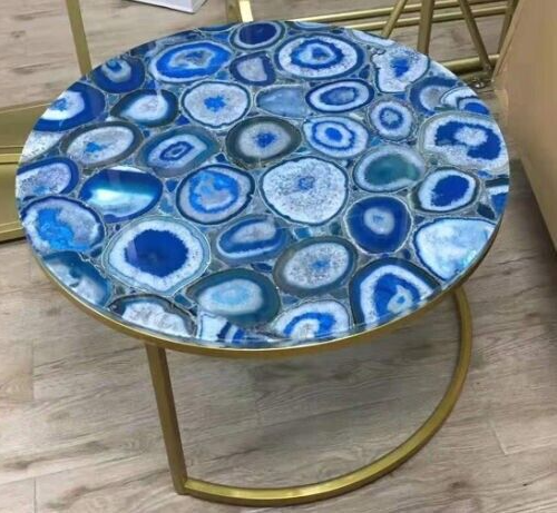 Blue Agate Table Top Dining Coffee Center Agate Inlay Work Handmade