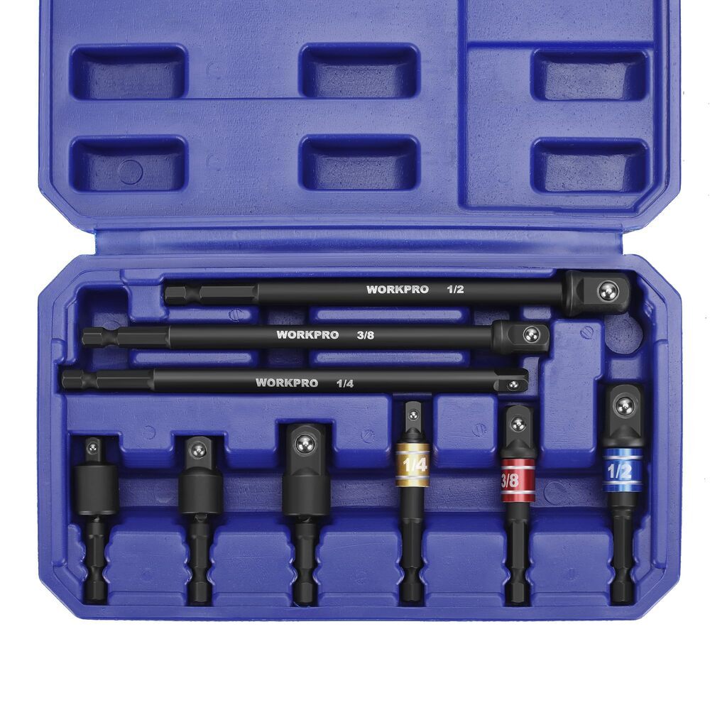 WORKPRO 9PCS Basic/Swivel/Long Impact Grade Socket Adapter Set 1/4" 3/8" 1/2" Dr