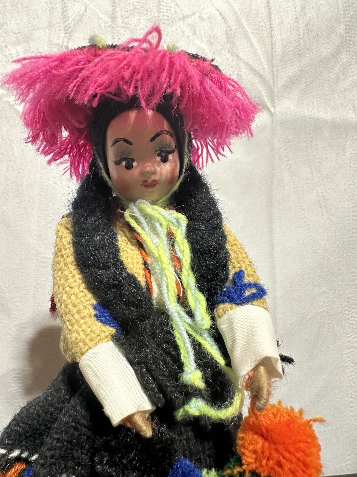 Vintage Peruvian Doll Handmade Peru Woven Cloth Hand Painted Folk Art