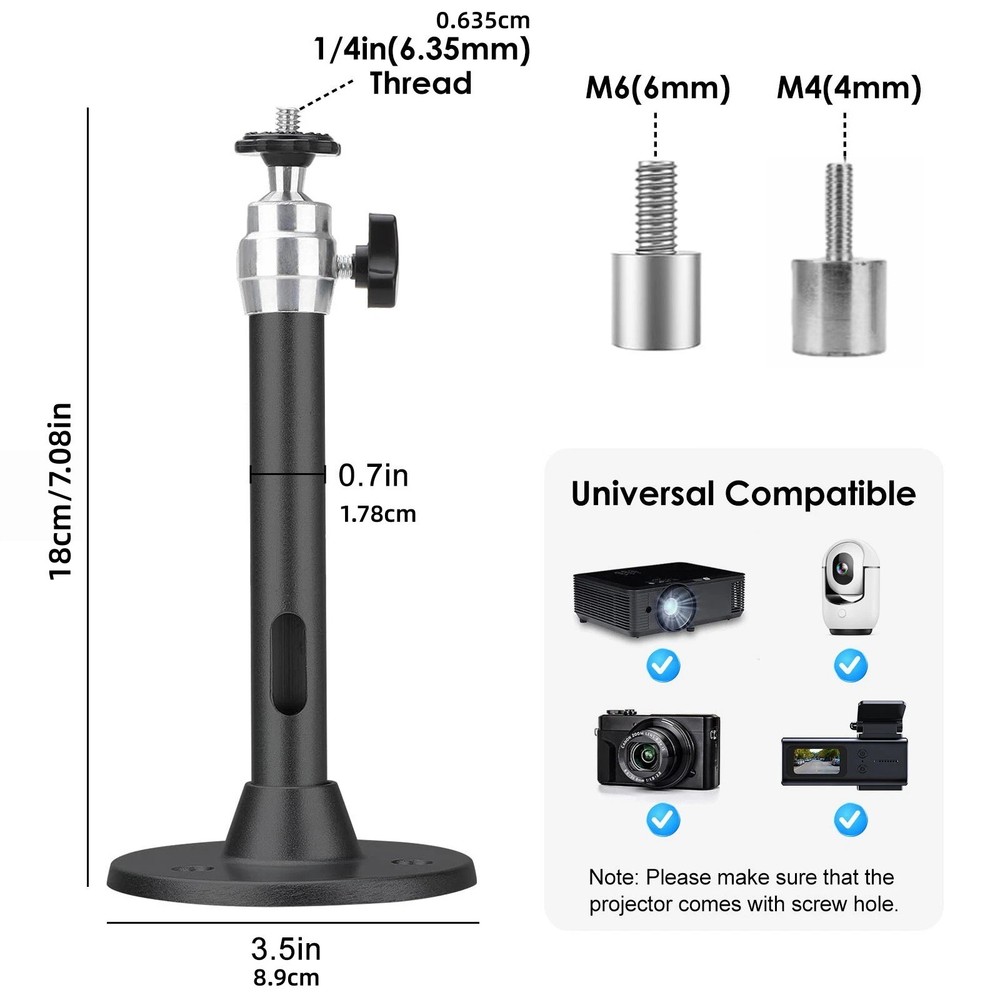Black Universal Mount for Mini Projector and Digital Camera with 3 Adapters