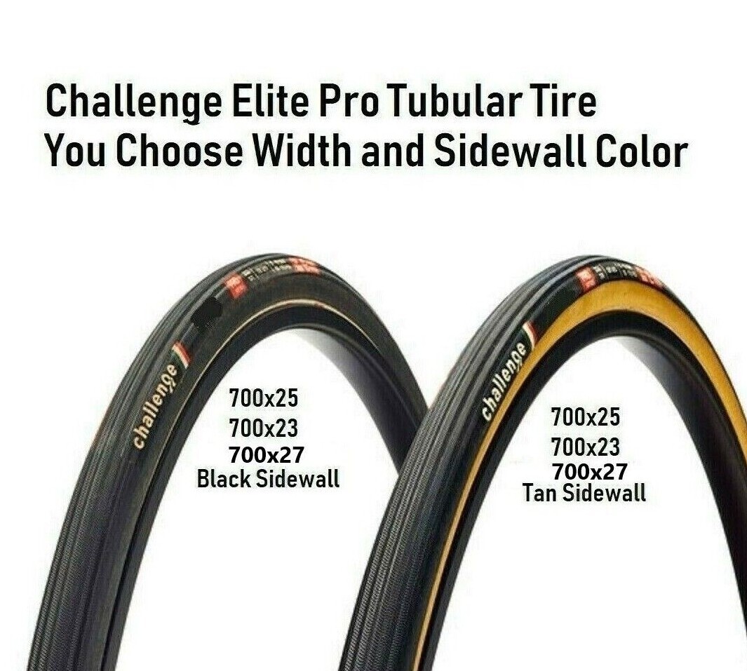 Challenge Elite Pro Tubular Bicycle Tire 700x23, 700x25, 700x27 Tan or Black