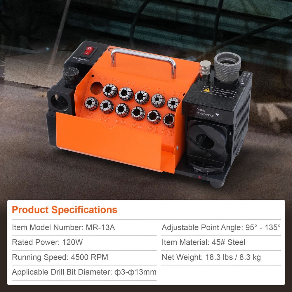 MR-13A Drill Bits Sharpener 3-13mm Bits Grinder Sharpener & 11 Collets