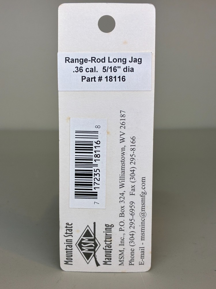 MSM Rifle Range Rod Long Jag .36 Caliber 5/16" dia. Brass Muzzleloading