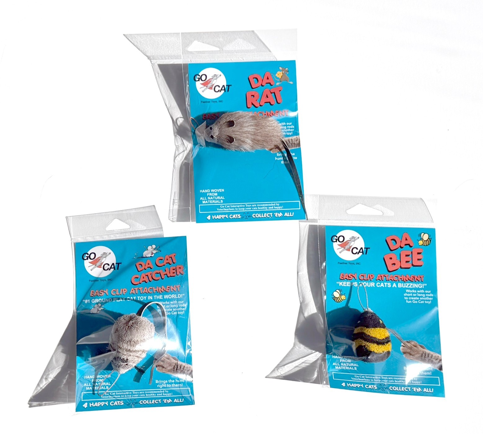 3 (THREE) Go Cat Refills Mouse Rat Bee for Wand/Pole Interactive Kitten FUN
