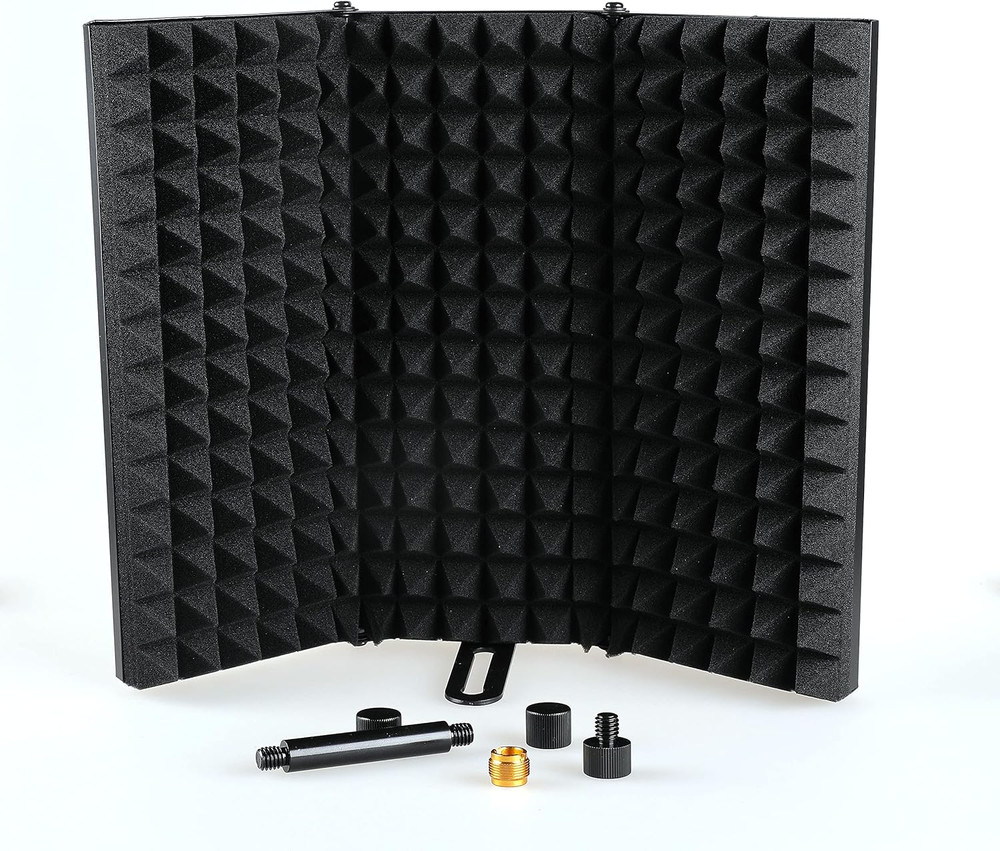 Microphone Isolation Shield, Foldable Mic Shield with Triple Sound Insulation, R