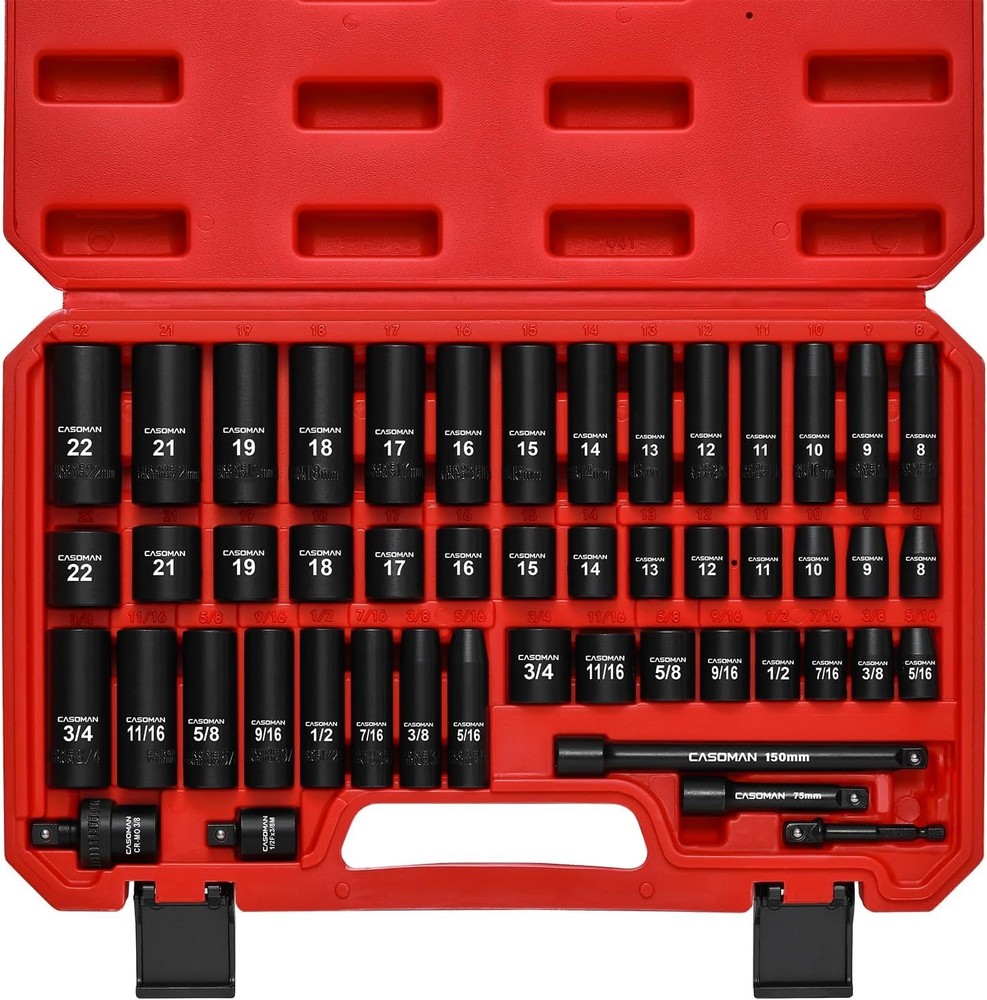 49-Piece Chrome Vanadium Drive Impact Socket Set - Durable & Corrosion-Resistant