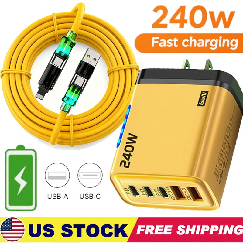 240W Super Fast USB-C Wall Charger 5-Port (PD+QC3.0) For Samsung iPhone Android