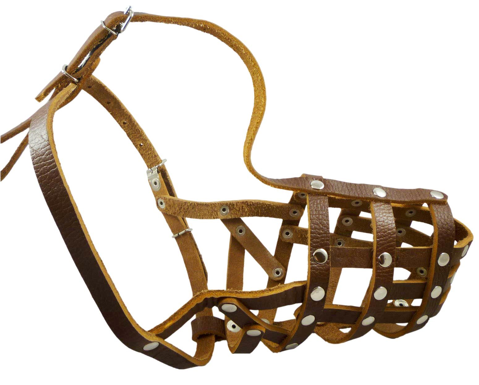 Secure Genuine Leather Basket Dog Muzzle 12.5-4.75" snout Pointer German Shepher