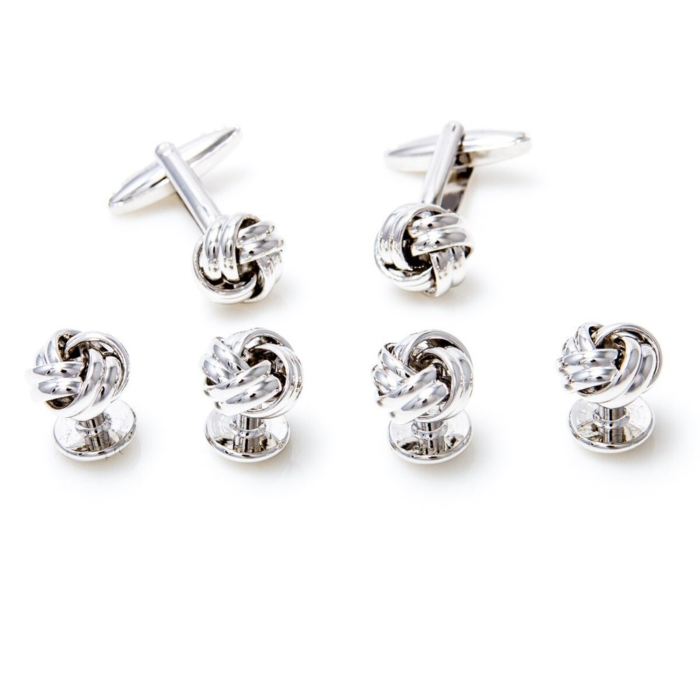 Silver Knot Cufflinks & Studs Set 2 cufflinks and 4 shirt studs bulk pack