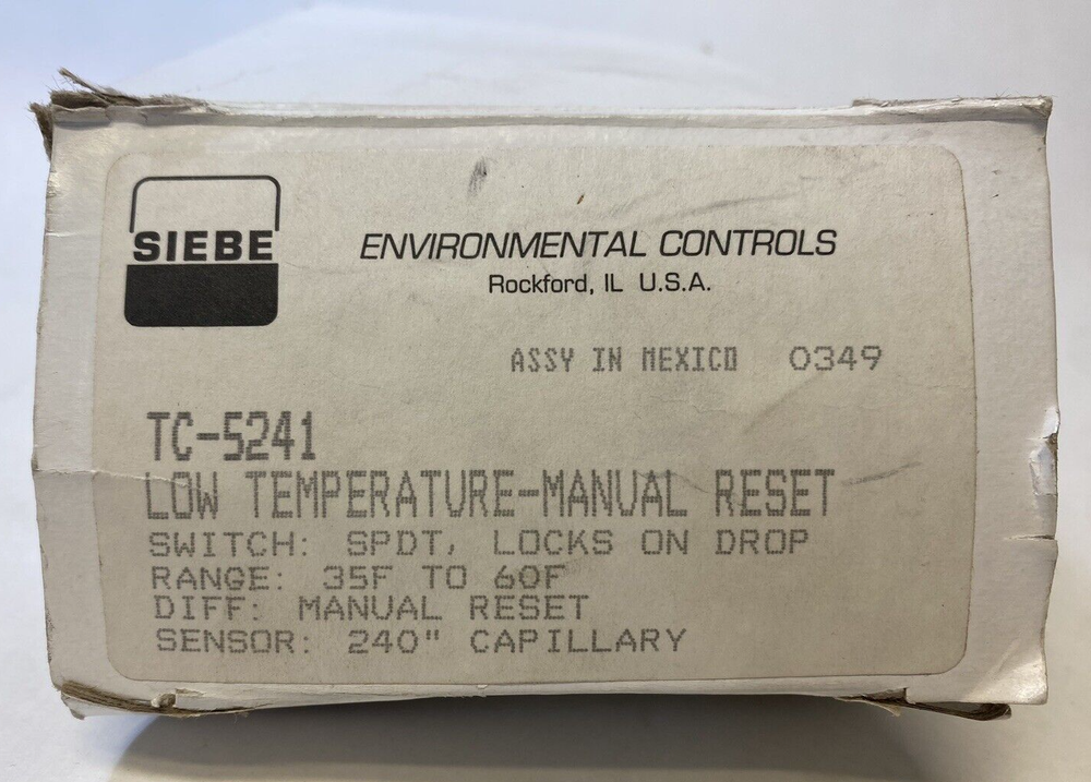 SIEBE Environmental Controls TC-5241 Low Temperature-Manual Reset