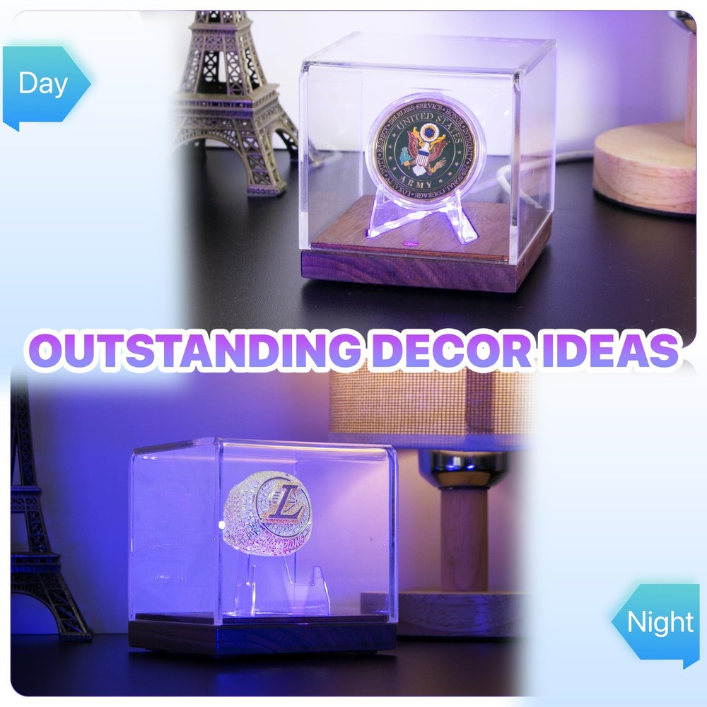 Championship Ring Display Case with Led Light, UV-Protected Clear