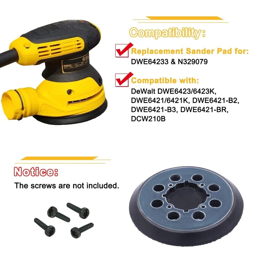 5" 8-Hole Orbital Sander Pad Replacement Hook Loop for Dewalt DWE64233 N329079