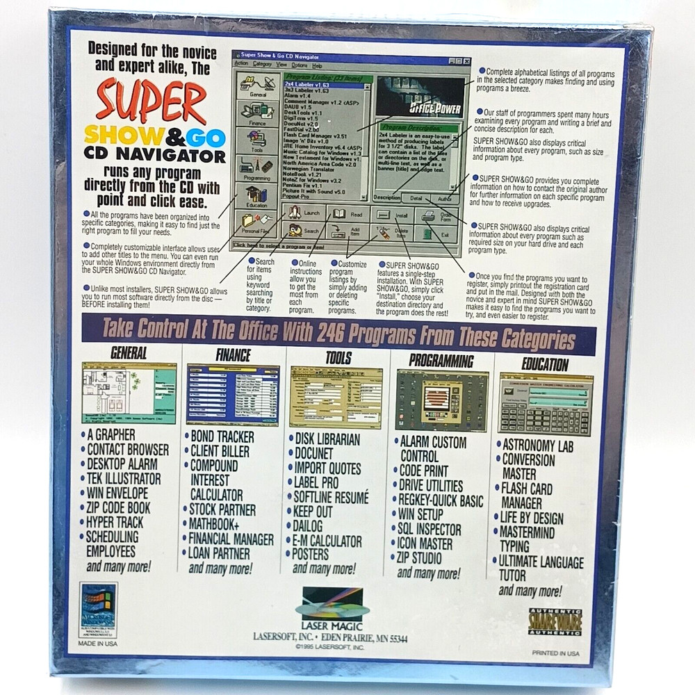 Laser Magic Power Office CD ROM Software 95 Windows 1995 Vintage 246 Programs