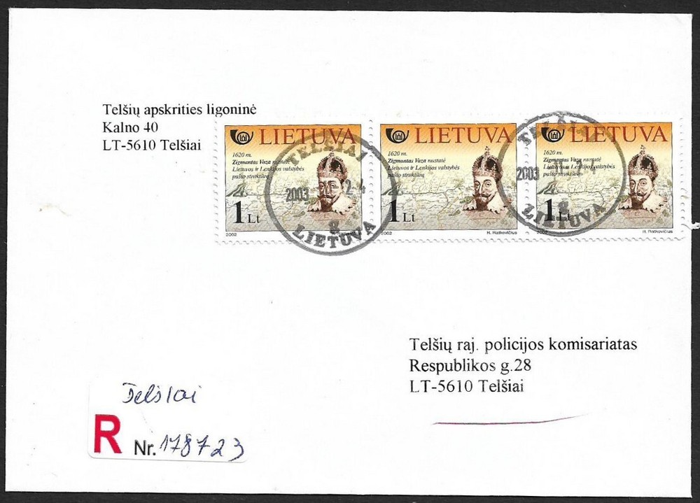 (BL)  Lithuania 2003 Registered Cover