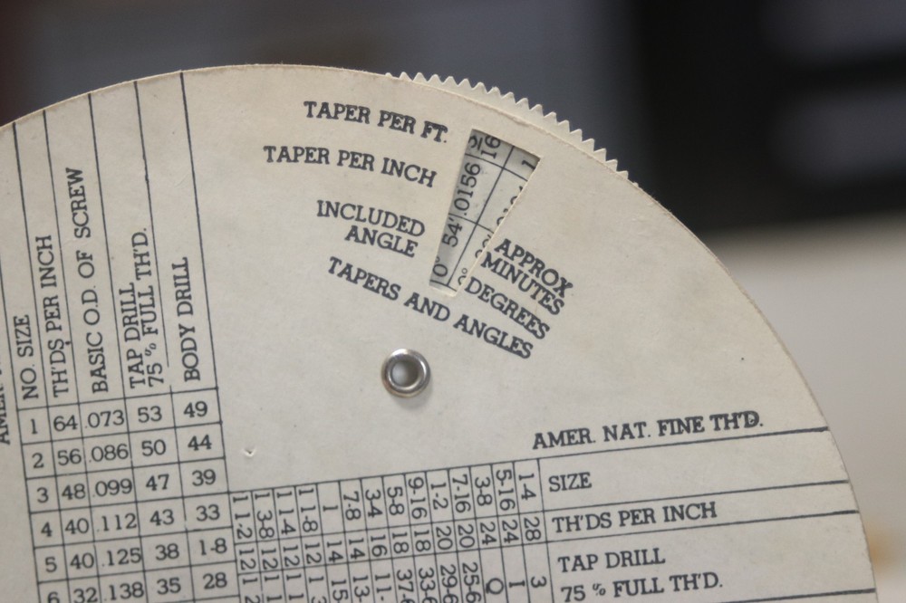 Vintage Derck's Gauge Dial Drill Sizes Threads Tapers & Angles