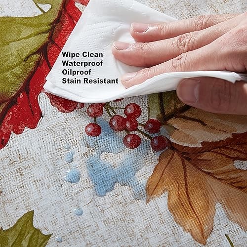 and Leaf Print Autumn Vinyl Flannel 102" x 60" (Rectangular) Rustic Fall Acorn