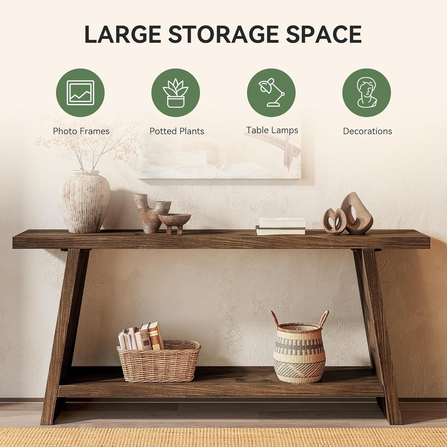 70.9 Inch Solid Wood Console Table 2-Tier Farmhouse Narrow Entryway Sofa Table