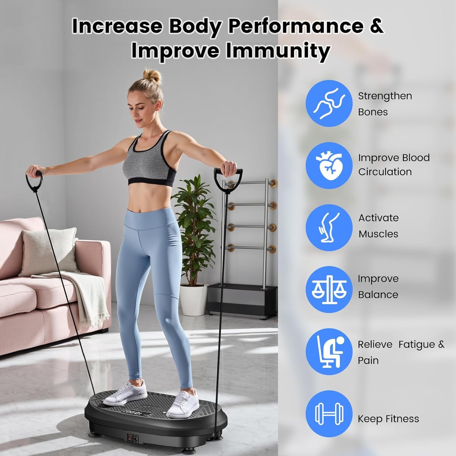 Vibration Plate Exercise Machine Bluetooth Lymphatic Drainage Home Blue