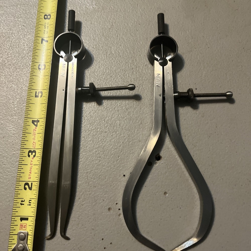Alvin Spring Type Caliper & Divider 6" Set.  Solid Nut ,Flat Legs West Germany