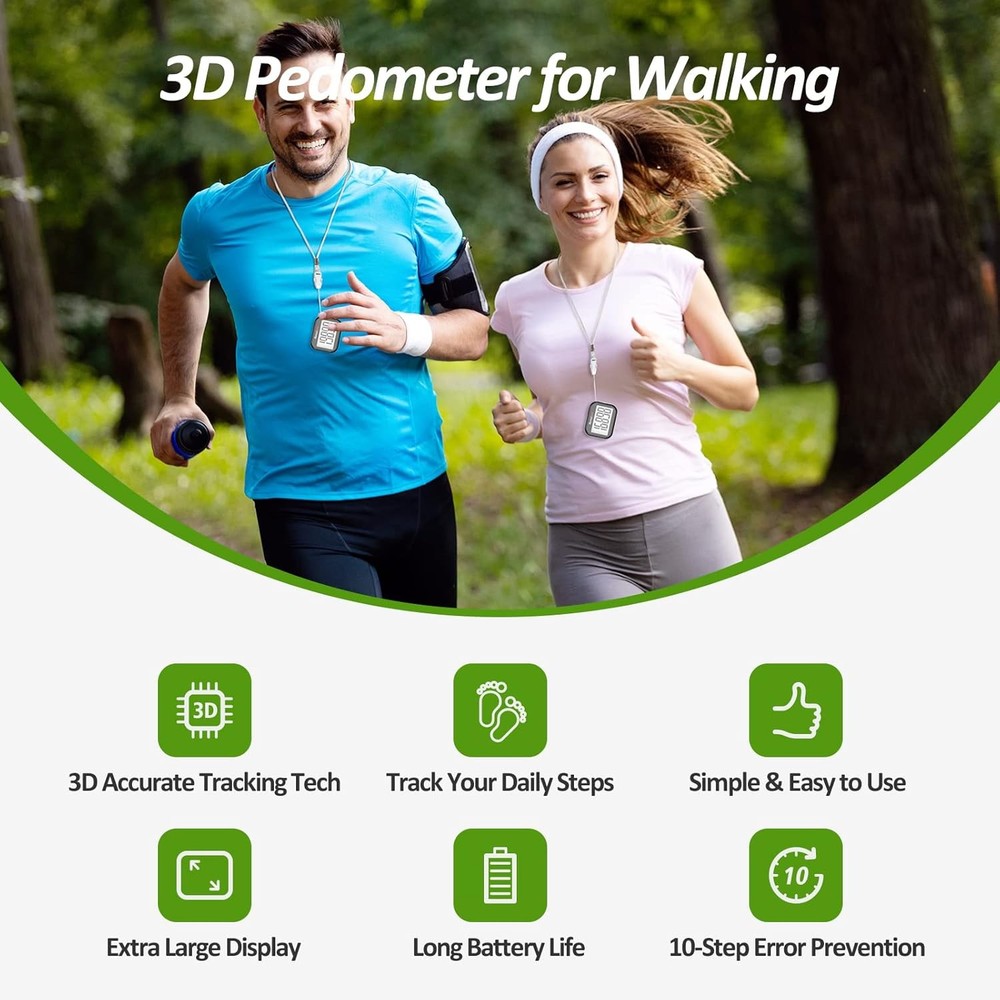 3D Pedometer for Walking, Simple Step Counter Walking with black