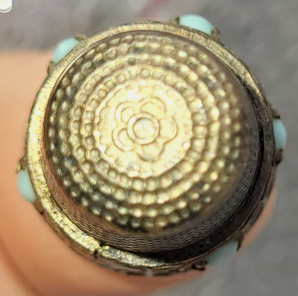 Antique Silver 800 and Turquoise Thimble