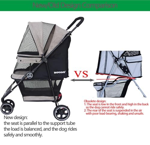 3 Wheel Dog Pet Cat Stroller Best Lightweight Foldable Compact Light khaki
