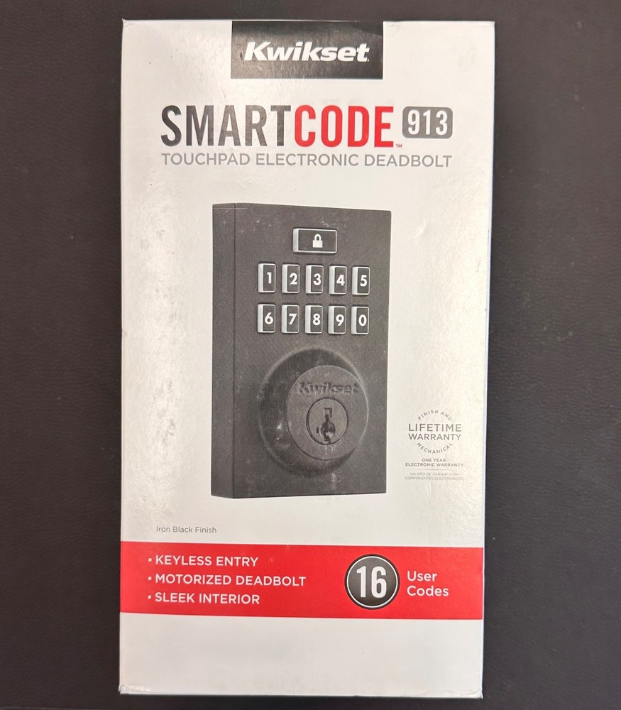 Kwikset SMARTCODE 913 Touchpad Electronic Deadbolt Iron Black Keyless Modern