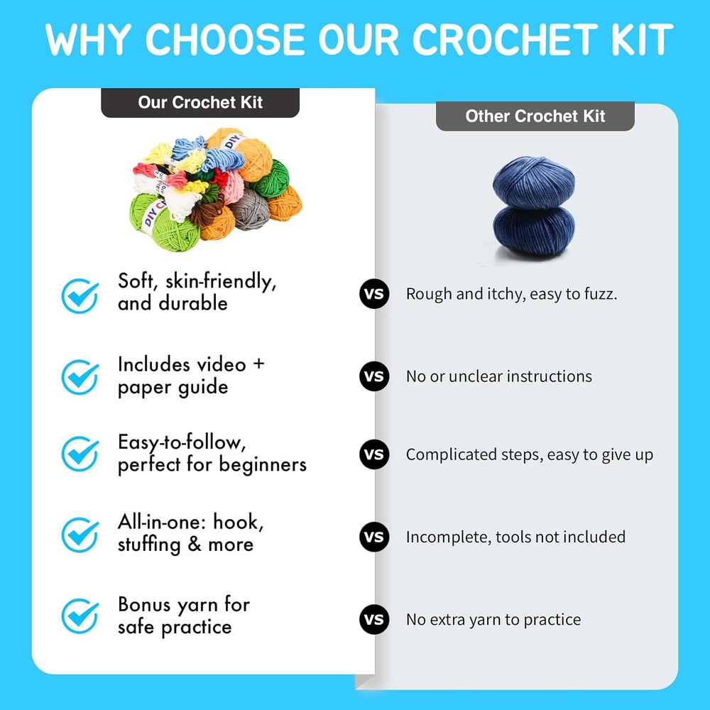 Beginner Crochet Kit: 6 Animal Projects with Yarn & Tutorials, Ideal Gift