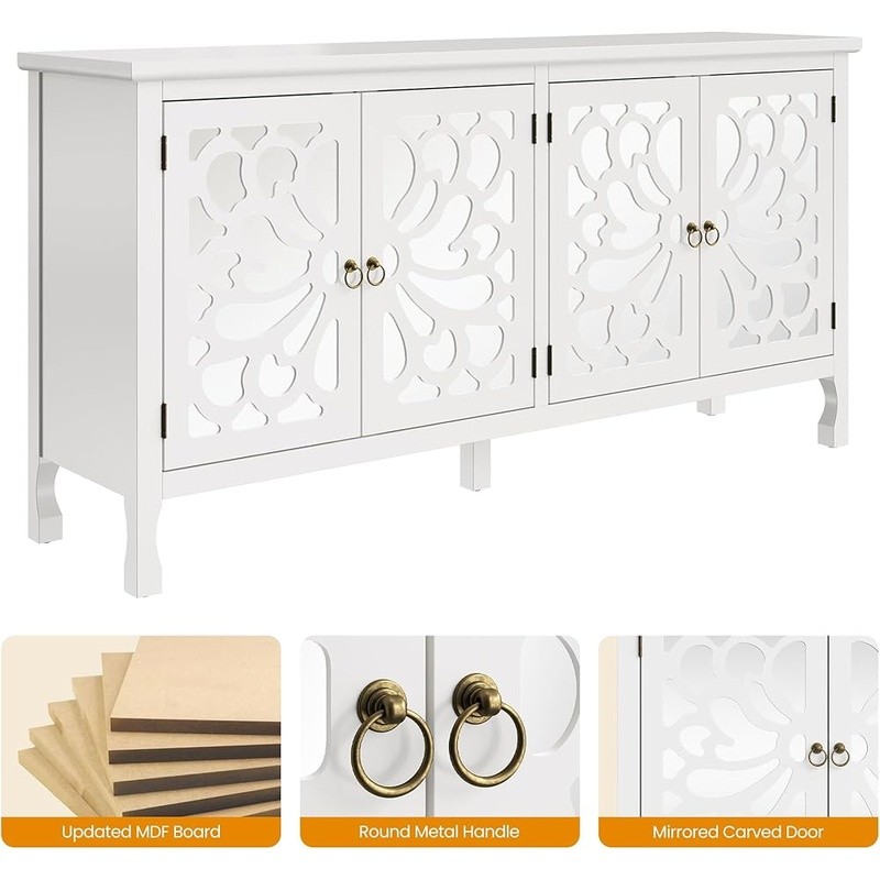 Waterproof Buffet Cabinet Adjustable Storage Butterfly Design Mirrored Sideboard