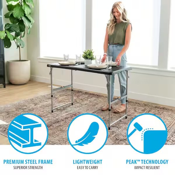 Lifetime Folding Table 4 Ft Adjustable Height Fold In Half Portable