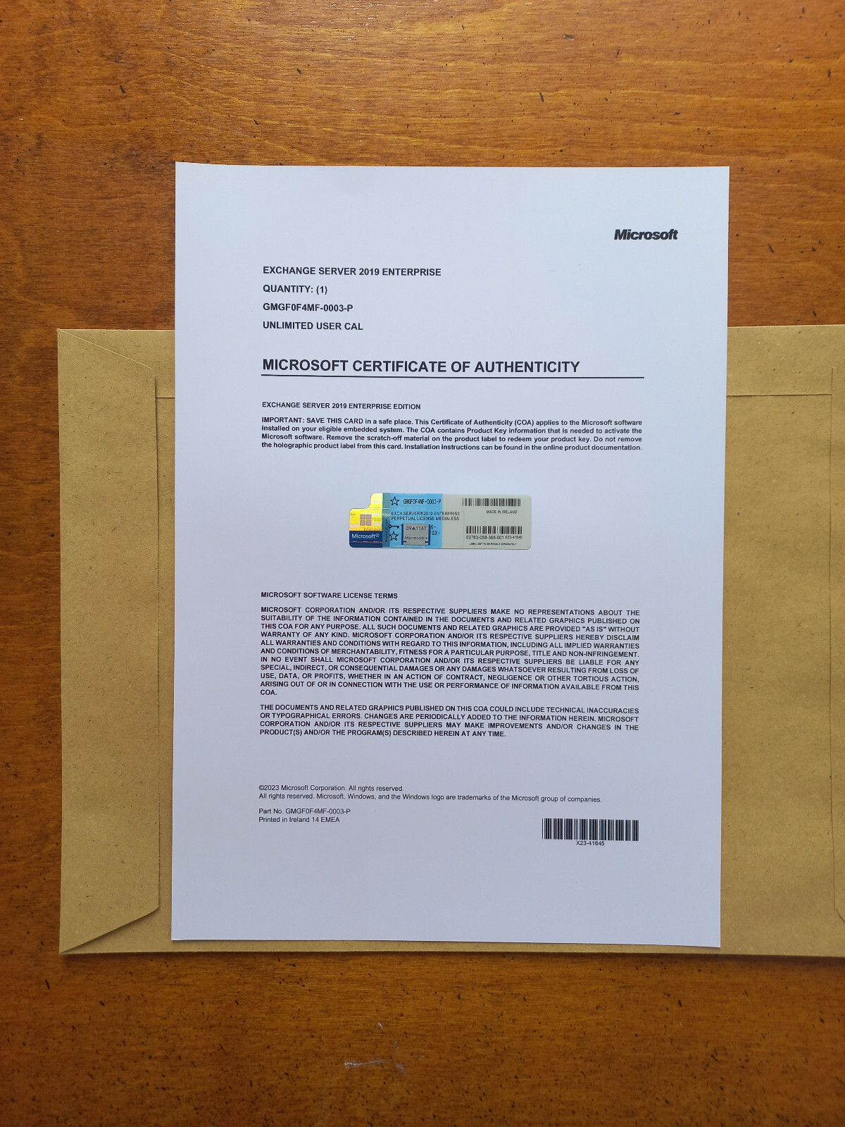 Microsoft Exchange Server 2019 ENTERPRISE w 1000 CAL CoA GMGF0F4MF AUTHENTIC